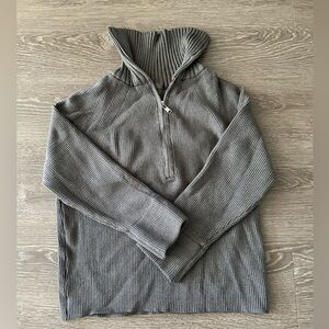 Women Gray Quarter Zip Up Sweater